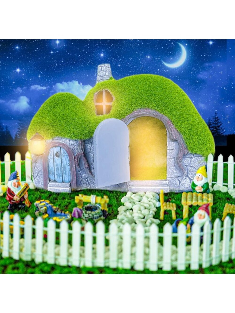 Fairy House Garden Statue with Waterproof Solar Lights - Outdoor Decor for Yard